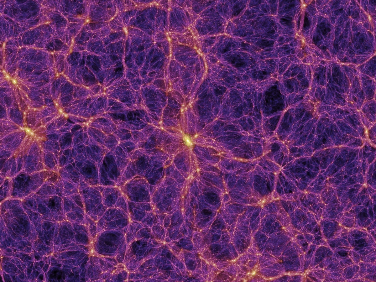 image showing a simulation of the distribution of dark matter in the cosmos