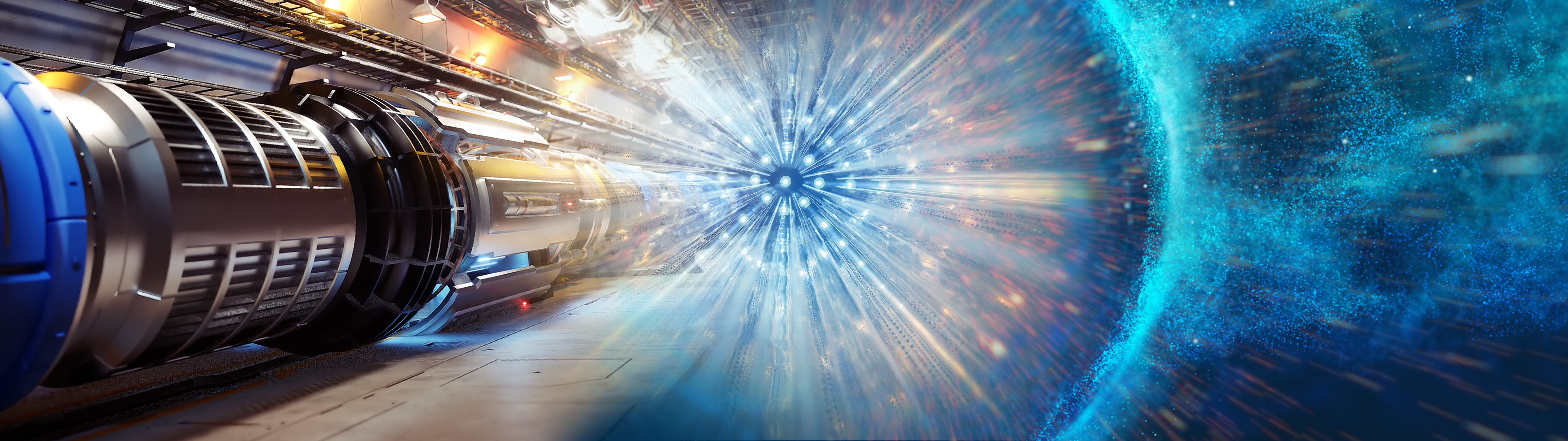 Artistic view of a possible Future Circular Collider and of a particle collision (image: PIXELRISE and CERN)