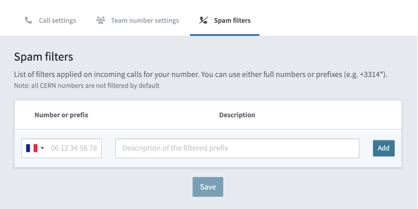 Spam filters tab