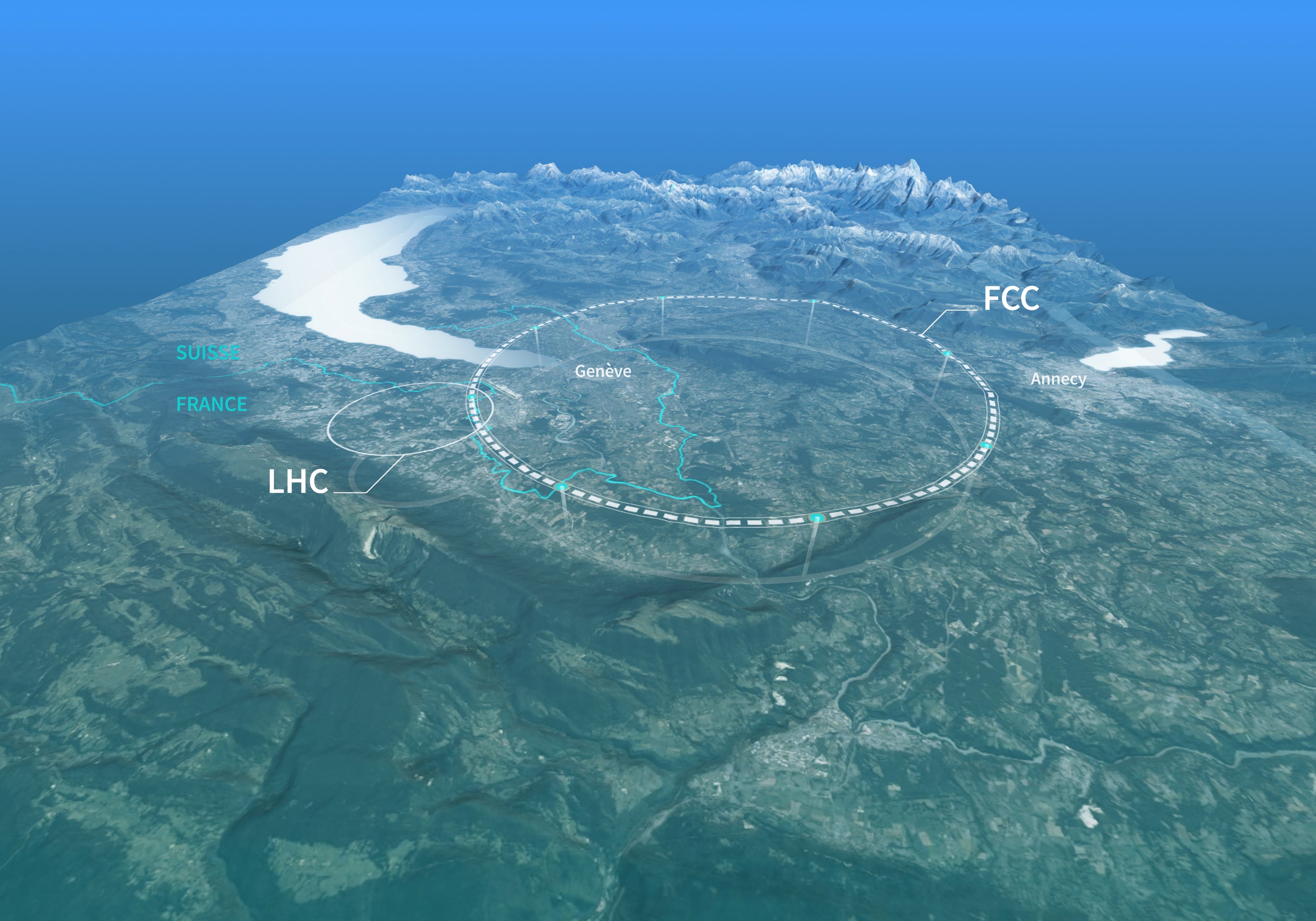 Carte schématique montrant l’emplacement proposé pour le Futur collisionneur circulaire